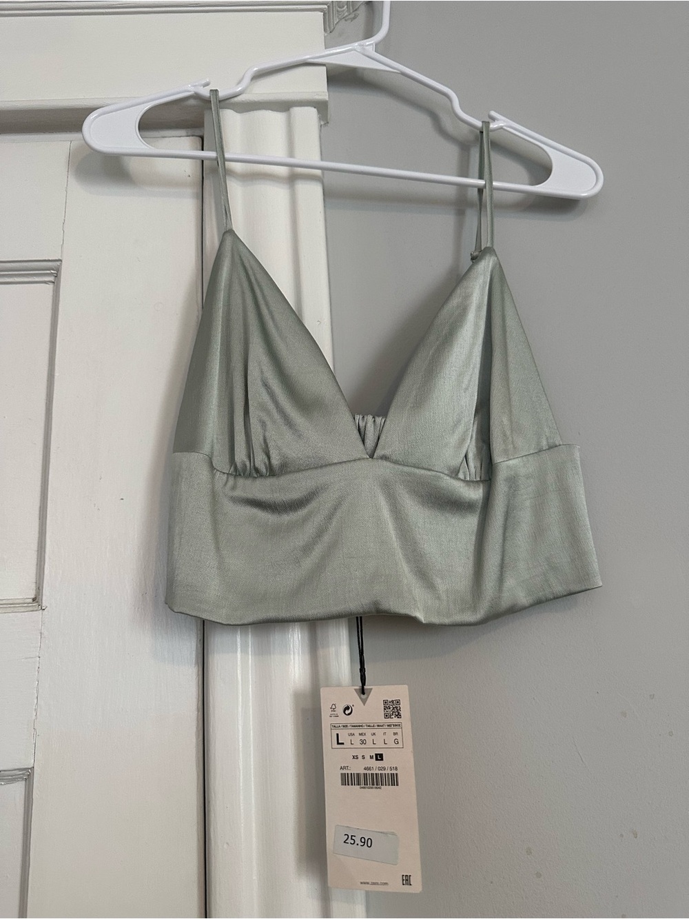 NWT Zara Satin V-Neck Bralette in Sage Green